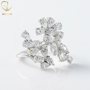 Swirl Bypass <b>Ring</b> Pear Cut Moissanite Diamond Cluster Engagement <b>Ring</b> Leaf Inspired <b>Open</b> Cuff 14K Gold Anniversary <b>Ring</b> - Product Image 2