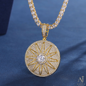 Collier pendentif Hiphop en moissanite ronde, plaqué argent/or/or rose, avec breloque soleil, bijoux pour femme, cadeau de fête - Product Image 3