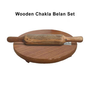 <b>Wooden</b> <b>Rolling</b> <b>Pins</b> & Pastry Boards Set Traditional Chakla Belan for Baking & Cooking - Product Image 1