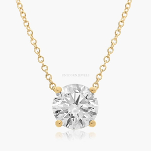 Collier pendentif solitaire en diamant de laboratoire taille brillant rond certifié IGI, or 14 carats, classique, solitaire flottant à 4 griffes - Product Image 4