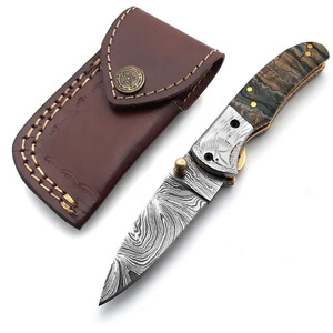 Couteau de poche pliant personnalisé en acier Damas, manche en résine tourbillonnante, bolster gravé, EDC, chasse, camping, fabricant direct d'usine - Product Image 3