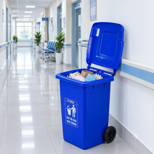 100L Plastic Wheelie Waste <b>Bin</b> With Flip Lid Rectangular Outdoor Dust <b>Bin</b> for Hospital Hallway Kitchen Warehouse - Product Image 1