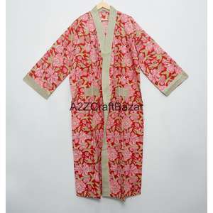 Bata Larga de Algodón Suave con Estampado Floral Hecho a Mano, Transpirable para Todas las Estaciones, Ideal para Navidad - Product Image 1