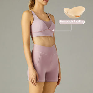 Ensemble de yoga pour femme : Crop top dos nageur rose et short taille haute, respirant, en Spandex et Polyester, 2 pièces, avec détails en maille sans couture - Product Image 5