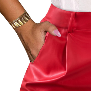 Shorts en cuir pour femmes à taille haute, personnalisation disponible, fermeture sécurisée, poche latérale, respirant, pour l'entraînement et la gym - Product Image 4