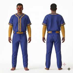 Ensemble uniforme de baseball pour homme, maillot rayé bleu et jaune, pantalon, fermeture à boutons, coupe classique, vêtements toutes saisons - Product Image 1