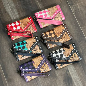 Trending Pink Tooled Checkered Leather Floral Design Women Clutch RFID Genuine Leather Cash & Card Holder Wallet for Daily Use - Product Image 5