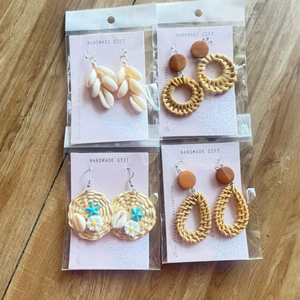 Handmade Bamboo Rattan <b>Earrings</b> Woven Design Eco Friendly Jewelry Boho Fashion Made in Vietnam - Product Image 1