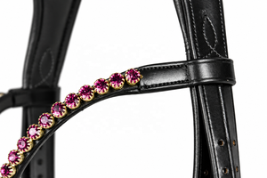Brida de Cuero Negro de Primera Calidad con Diadema de Diamantes de Imitación Rosados, Narquera Acolchada Cómoda y Herrajes de Acero Inoxidable Horsekraft - Product Image 2