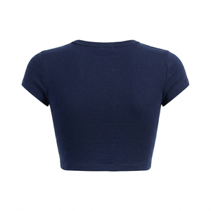 Custom Women fashion <b>navy</b> blue Crop T Shirt Slim Fit Short Sleeve Casual Summer <b>Top</b> Soft Breathable polyester casual summer wear - Product Image 2