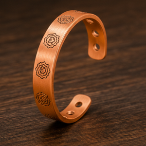 Bracelet de santé en cuivre massif gravé avec un mantra ayurvédique traditionnel, bijoux en métal à la mode, design exquis en relief - Product Image 6