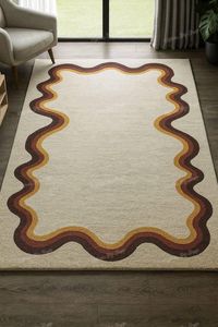 Tapis d'appoint en laine tufté à la main, à motifs géométriques irréguliers et bords biseautés, pour salon contemporain - Product Image 3