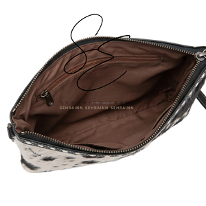 SEHRAINN Women's Cowhide <b>Wristlet</b> Clutch Zipper Bag Black Embossed Leather With Hairon Pattern Daily Use Cowgirl Gypsy Purse - Product Image 5
