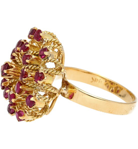 Bague en forme de fleur avec grappe de rubis, plaquée or 10K, pour femme, cadeau de mariage glamour, pierre de naissance de juillet, sertissage à griffes rondes - Product Image 3