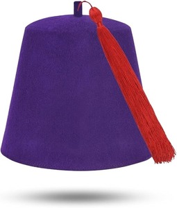 Chapeau fez maçonnique uni - Laine blanche avec diverses couleurs de pompons, type de tissu : 100% laine, instructions d'entretien : Lavage à la main uniquement - Product Image 2