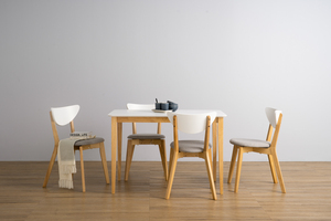 Strong White Rectangular Dining <b>Table</b> in Natural Malaysian Oak <b>Solid</b> <b>Wood</b> Legs and Scandinavian 4-Seater Apartment Kitchen <b>Table</b> - Product Image 5