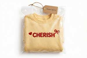 Sweat-shirt en molleton épais à col rond jaune en coton, à épaules tombantes, manches longues, brodé, pull Cherish, haut d'automne - Product Image 6