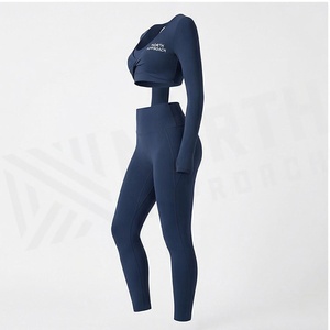 Ensemble de yoga 2 pièces North Approach, fermeture éclair intégrale sur le devant, noir uni, tissu respirant, vêtements de sport pour femmes - Product Image 3