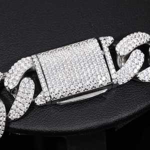 Pulsera Clásica de Oro con Diamantes Cultivados en Laboratorio, Estilo Hip Hop, Corte Pesado, Cadena de Eslabones Agrupados, Alta Calidad, Engaste Pavé, Cierre de Caja, Gruesa, IGI - Product Image 3