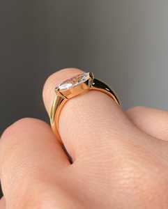 East West Marquise Cut Lab Grown Diamond <b>Solitaire</b> Engagement <b>Ring</b> – 14K Solid Gold or Sterling <b>Silver</b> - Product Image 2