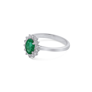 925 Sterling <b>Silver</b> Rhodium Plated <b>Emerald</b> <b>Ring</b> Cubic Zirconia Oval Gemstone Halo Engagement Wedding Anniversary Gift Jewelry - Product Image 5