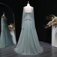 Robe de soirée Jancember LSZ299 en vert sauge cristallin, style sweetheart, coupe trapèze, avec écharpe