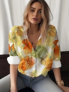 Camisa Western de Mujer con Estampado Floral, Cuello con Botones y Mangas Largas Enrolladas, Corte Holgado - Product Image 2