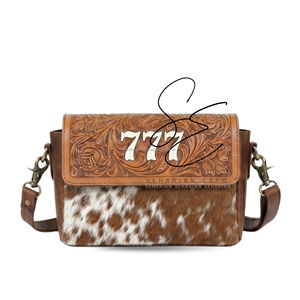 SEHRAINN Genuine Leather Cowhide Hair On Hide Crossbody <b>Bag</b> Cowhide Hair On Hide Vintage Style Single Strap Zipper Closure - Product Image 2