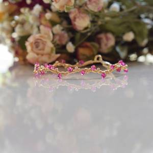 Bracelet jonc en quartz rouge rubis fait main, pierre de naissance de juillet, cadeau pour elle, argent sterling 925 plaqué or 14 carats - Product Image 3