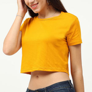 Breathable Wholesale Plain Women <b>Crop</b> <b>Top</b> T Shirt 100% Cotton Polyester Crewneck Color Short Sleeve Summer Women T Shirts - Product Image 5