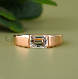 2.11 CT Lab Diamond Solitaire <b>Ring</b> <b>Emerald</b> Cut VVS VS DEF 14K 18K White Gold Bezel Set Unisex Minimalist Engagement Band <b>Silver</b> - Product Image 1