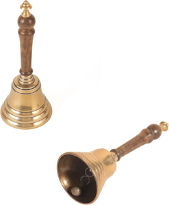 Campana de Mano con Mango de Madera, Campana Decorativa Redonda, Chapada en Oro, Acabado Pulido, Tema Musical, Vintage, Coleccionable, Decoración para el Hogar - Product Image 4