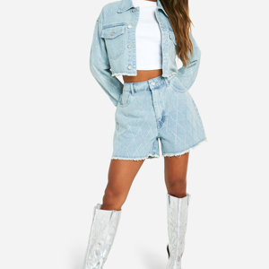 Shorts de Mezclilla Azules Lavados de Primera Calidad, Marca Privada para Mujer, Corte Ajustado, a la Moda, Precio Económico, Servicio OEM - Product Image 1