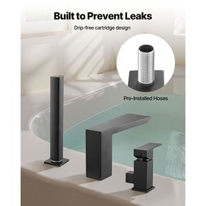 Rubinetto per vasca romano a 3 fori con soffione a cascata e 1 maniglia per bagni di ville - Product Image 5