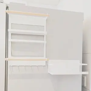 Магнитный холодильник органайзер для специй с бумажное полотенце держатель для туалетной бумаги и 6 Крючки общего назначения, банки Стеллаж для выставки товаров, 3 уровня полки магнита на кухне