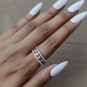 Pink Round Cut Moissanite Full Eternity Three Band <b>Ring</b> Set 925 Silver Fine <b>Proposal</b> Gift For Engagement Wedding Charms - Product Image 6