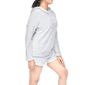 Women's Hooded Sweatshirt Short <b>Set</b> Lightweight Two Piece Outfit Ribbed Waist Shorts Casual Everyday Activewear - Product Image 4