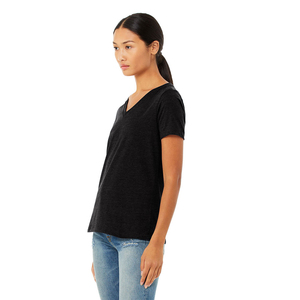 Camiseta de Manga Corta con Cuello en V para Mujer, Color Negro Sólido, Estilo Relajado, Transpirable, Informal - Product Image 2