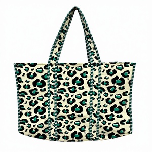 Sac fourre-tout en coton imprimé léopard vert, grande capacité, réutilisable, sac de courses écologique, sac à main pour femme, vente en gros - Product Image 2