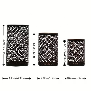 Contemporary Black Metal <b>Moroccan</b> <b>Lantern</b> Set with Intricate Cutwork Warm Candle Glow Decorative Home Table Centerpiece - Product Image 2