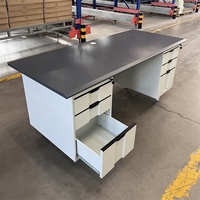 Escritorio de Oficina de Acero con Doble Pedestal, Mesa de Computadora con Estructura de Acero, Escritorio Metálico con Cajones con Cerradura para Estación de Trabajo