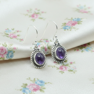 Pure 925 Sterling <b>Silver</b> Oyster Amethyst <b>Drop</b> <b>Earrings</b> Rose Gold & Yellow Gold Plated Vintage Boho Gemstone Jewelry for Women - Product Image 1