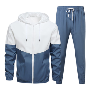 Ensemble coupe-vent à capuche col en V grande taille pour homme, blanc et gris, entièrement zippé, manches longues, imperméable, respirant, écologique, satiné, été - Product Image 1
