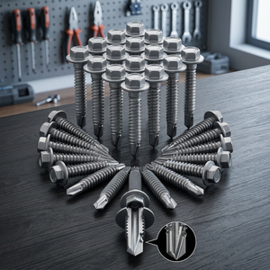Vis autoperceuses en acier inoxydable à tête hexagonale avec rondelle en caoutchouc pour fixation de tôles métalliques - Product Image 1