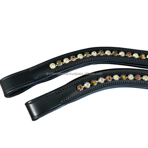 Banda de ceja de caballo de cuero acolchado de canal vacío con una sola fila de cristales personalizados, cadena ostentosa, banda de ceja de brida inglesa - Product Image 1