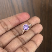Bague en argent plaqué 925 pour femme, sertie d'améthyste ronde, monture classique, bijou de fiançailles en pierre précieuse