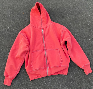 Nouveau design, sweat à capuche épais 100 % coton, effet vintage délavé, personnalisé, effet usé soleil, zippé, pour homme - Product Image 6