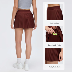 Jupe plissée personnalisée pour femme, taille haute, 2 en 1, sportive, pour la course à pied, le tennis, le paddle, le golf, le pickleball, avec poche - Product Image 2