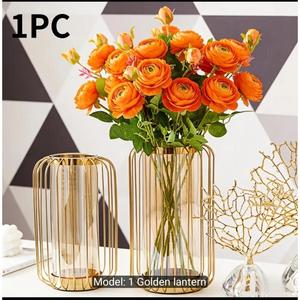 Jarrón de mesa de metal dorado con detalles de cristal, estilo decorativo, jarrones para plantas artificiales, decoración de bodas, jarrón moderno para el hogar - Product Image 5