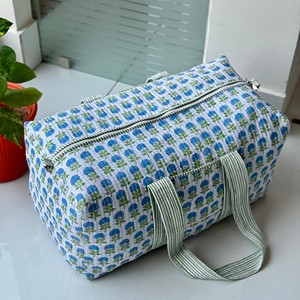 Bolsa de lona acolchada de algodón con estampado floral azul, cierre de cremallera, gran capacidad, bolsa de viaje de fin de semana, bandolera - Product Image 3